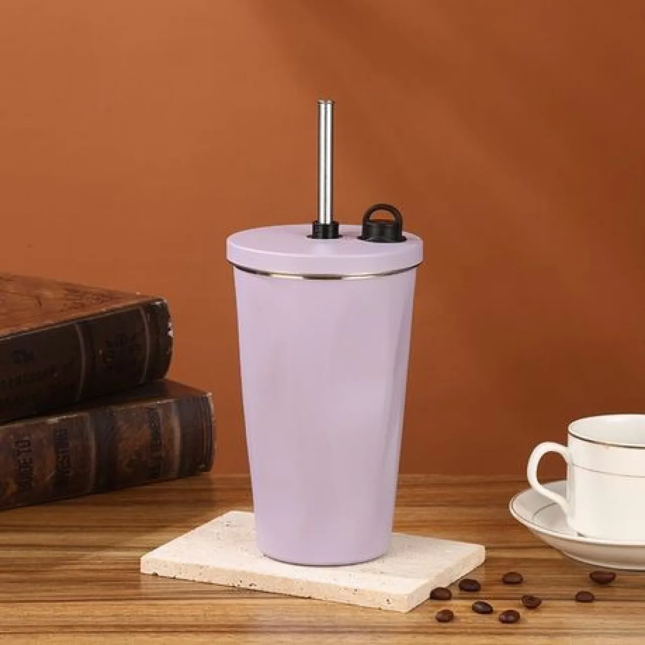 Zzztrade Matte Solid Colour Flask Tumbler with Lid Vacuum Thermal - 600ml Stainless Steel Coffee Mug