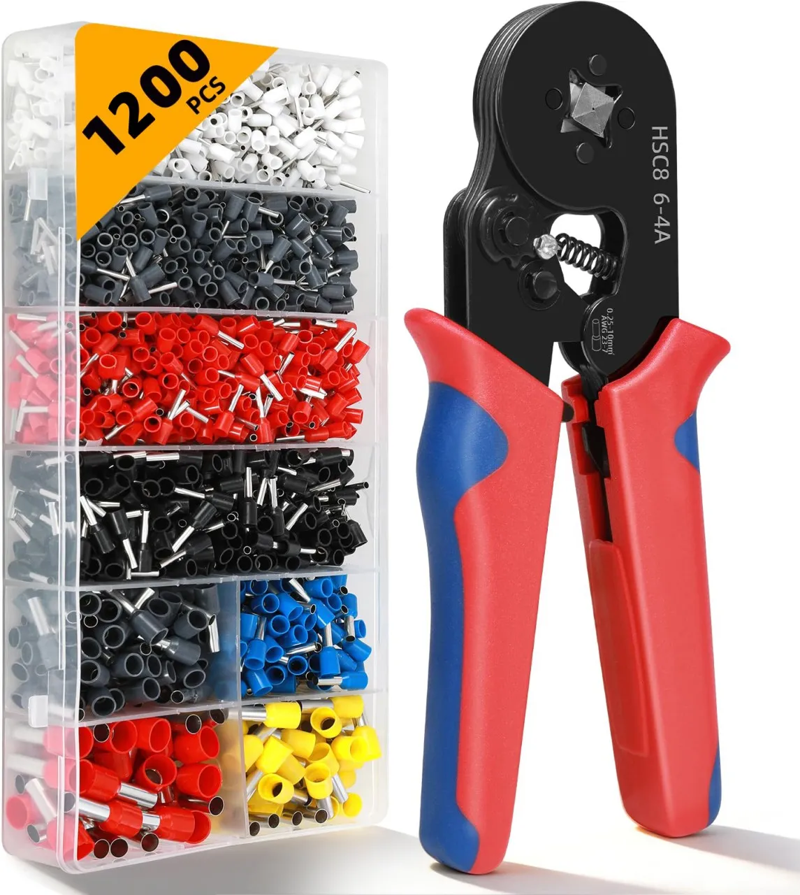 Finevr Crimping Tool Kit - 1200PCS Wire Ferrules (AWG 23-7) with Self-Adjusting Ratchet Crimper Pli…