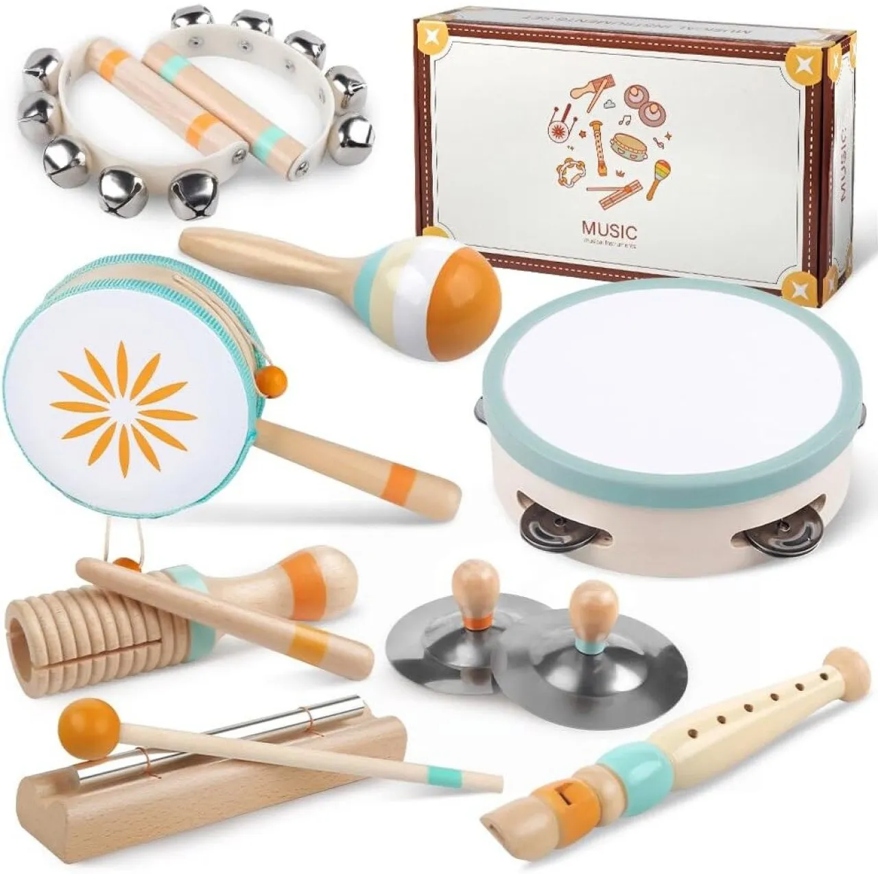 Bloo Children's wooden musical instrument set, neutral color, 8-piece set, Montessori toy, suitable…