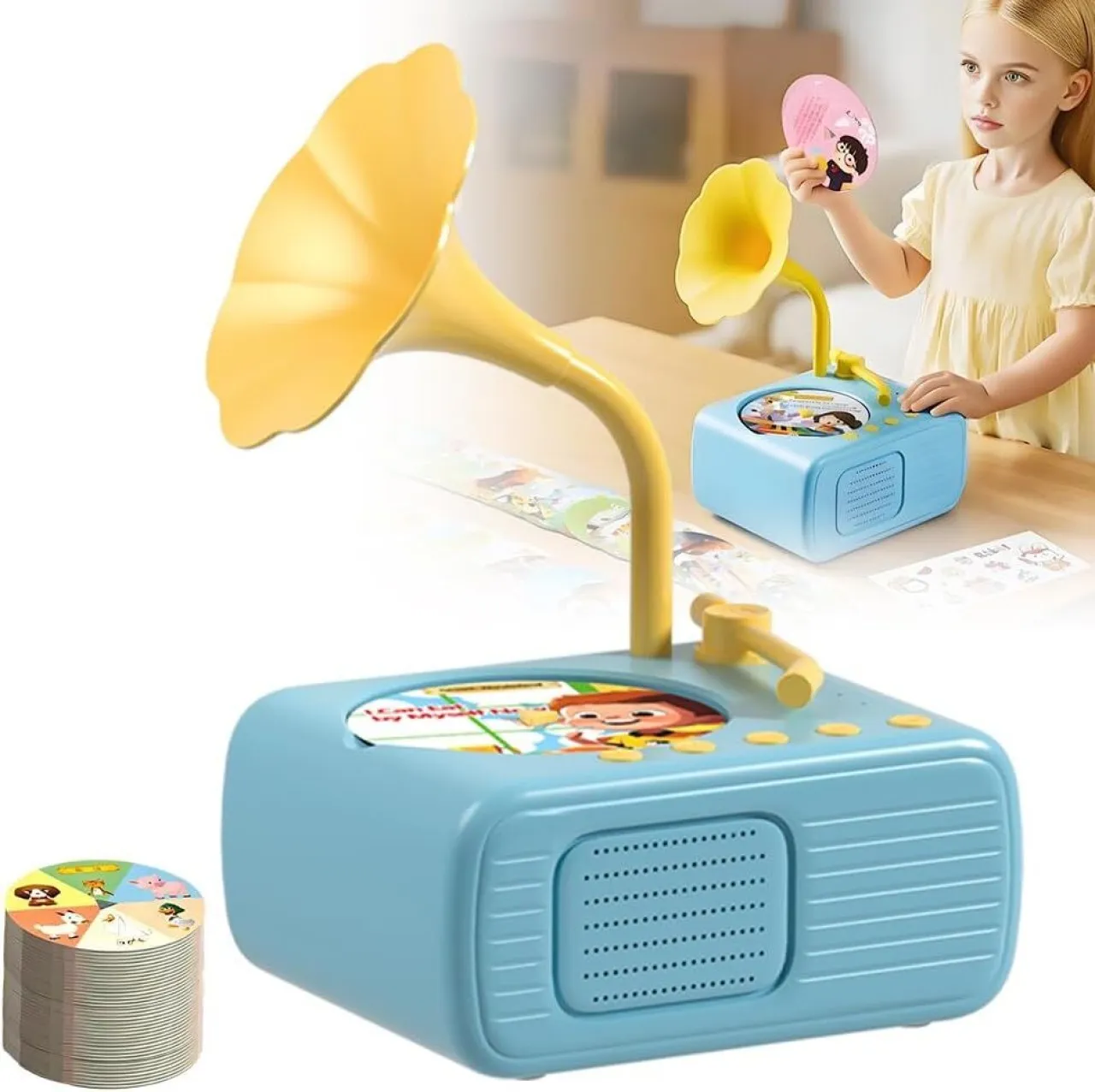LIUHUI Kids Phonograph with 96 cards + 8 recording cards, 2025 New Early Education Phonograph Story…