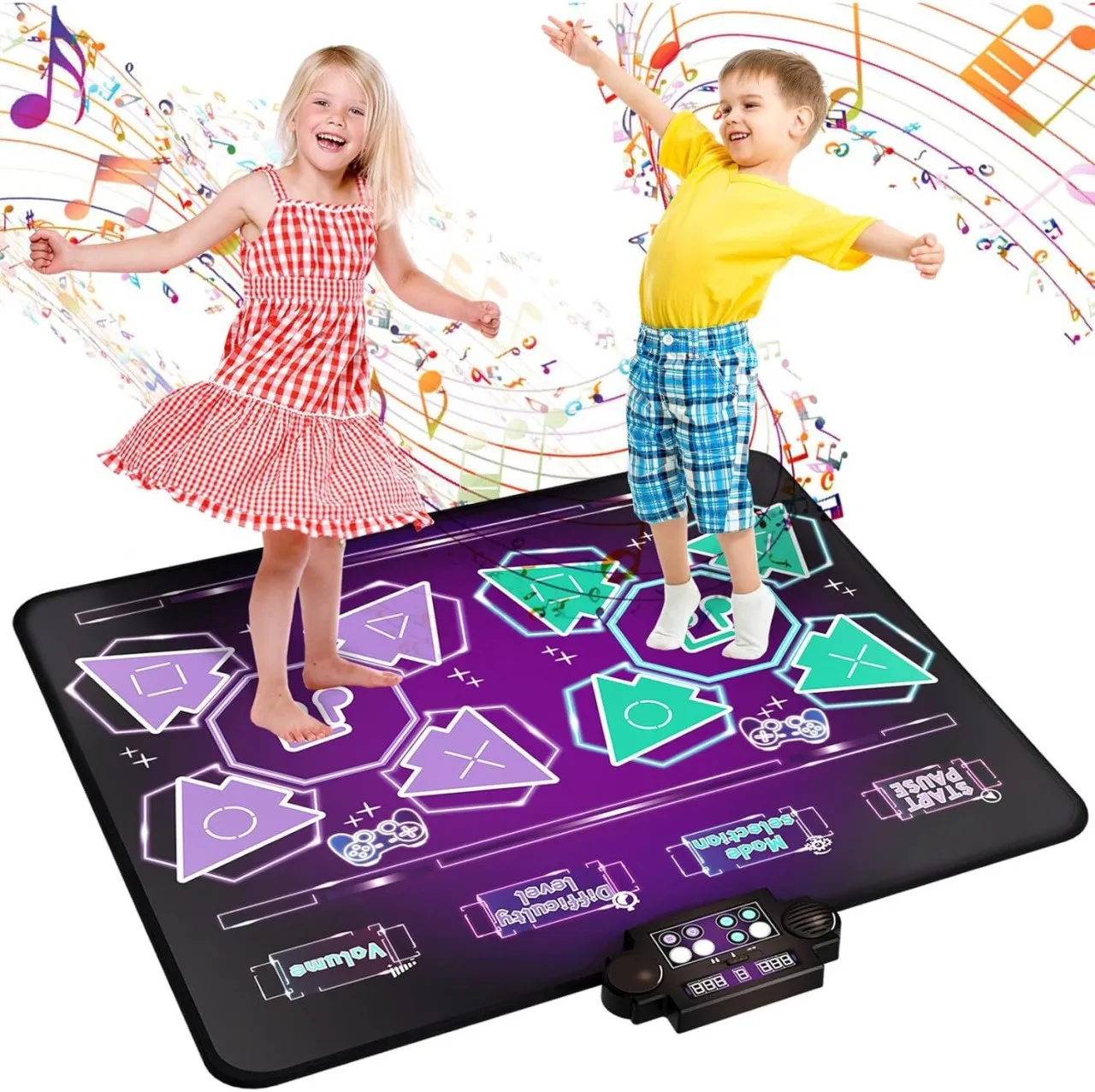 Bloo Children's music and dance carpet toy, with LED lights, 8 game modes, supports dual PK mode, a…