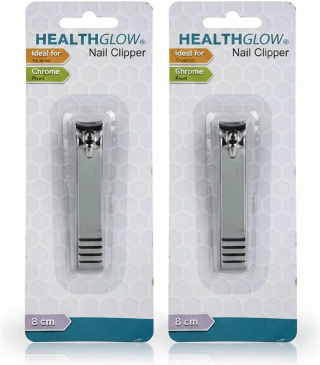 HEALTHGLOW Chrome Nail Clipper for Finger and Toe Nails 8cm 2 Pack Clipper