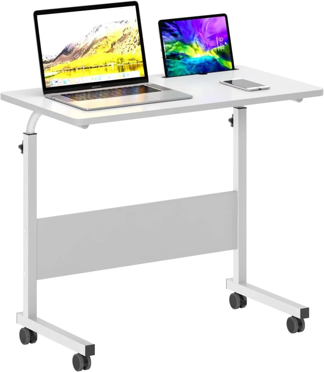 Generic Adjustable Mobile Bed Table, Portable Laptop Computer Stand Desks with Tablet Slot Cart Tra…