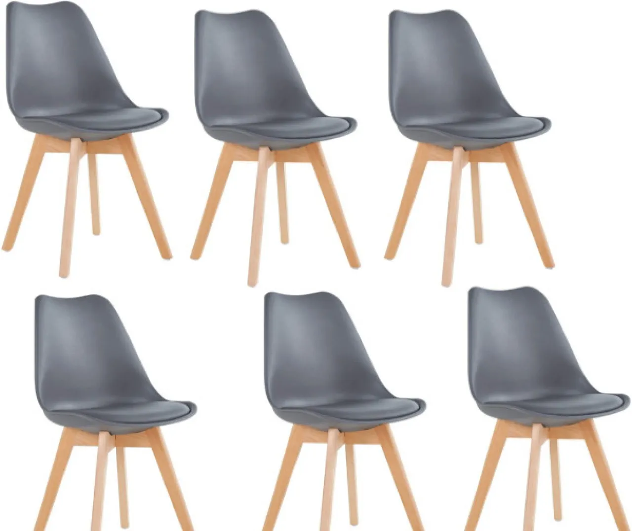 SMTE Dining Chairs - Cushioned Seat / Wooden Legs - 6 Pack - Grey Leather Cafeteria Chair