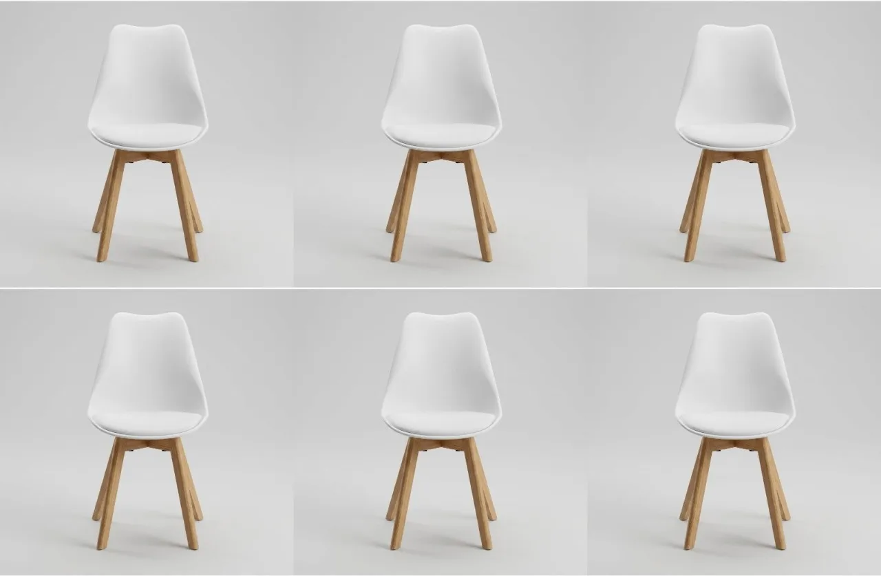 Premium Modern White Dining Chair – Scandinavian Style Plastic Chair with Wooden Legs for Dining Ro…