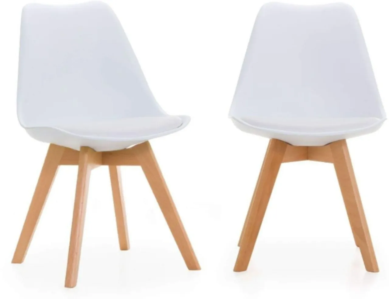 SMTE Dining Chairs with Cushion Seat, Wooden Legs (White) - Set of 2 - White Leather Cafeteria Chair