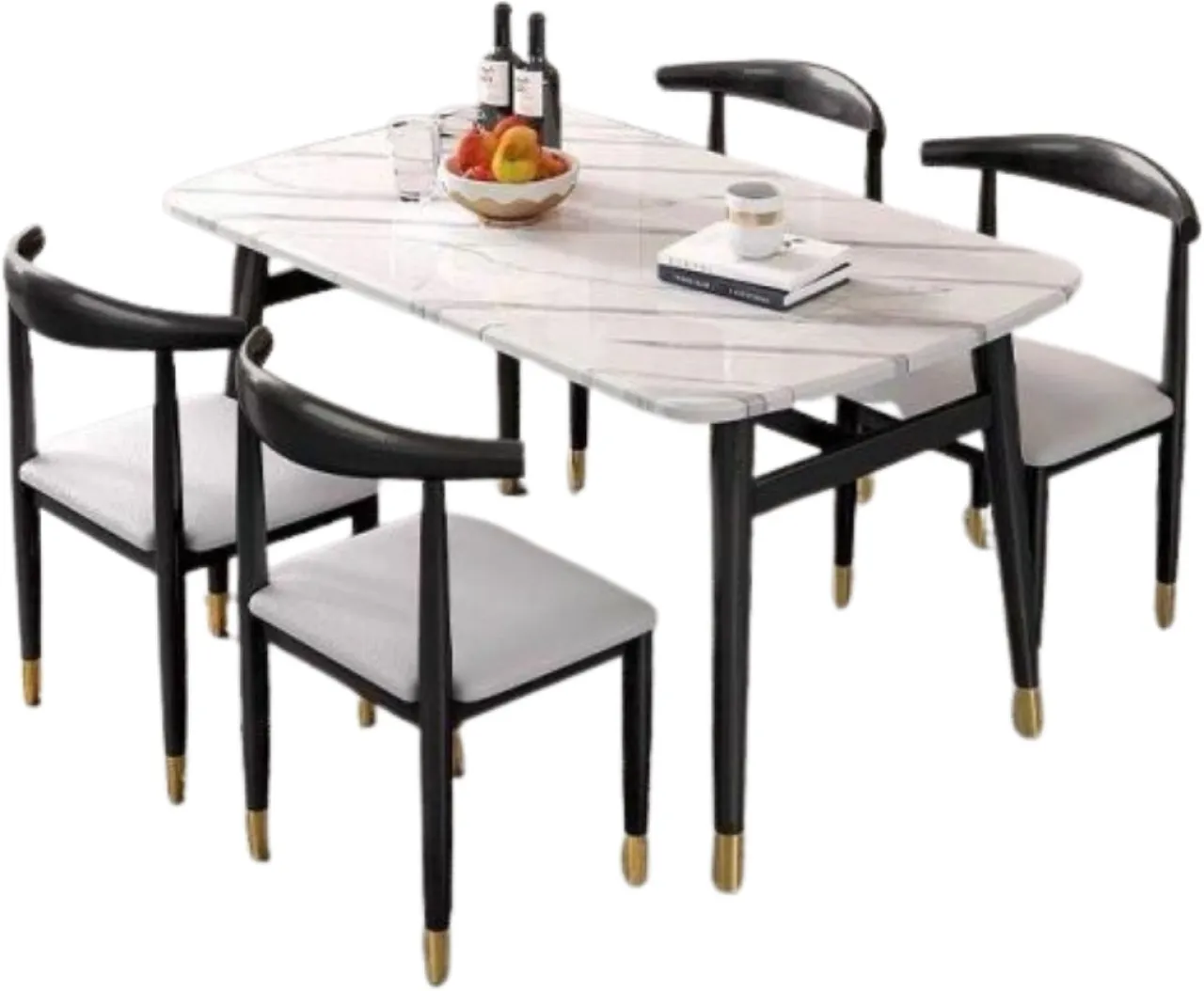 Generic FU6816 Modern White Marble Dining Table with Four Chairs Set Engineered Wood Table & Chair …
