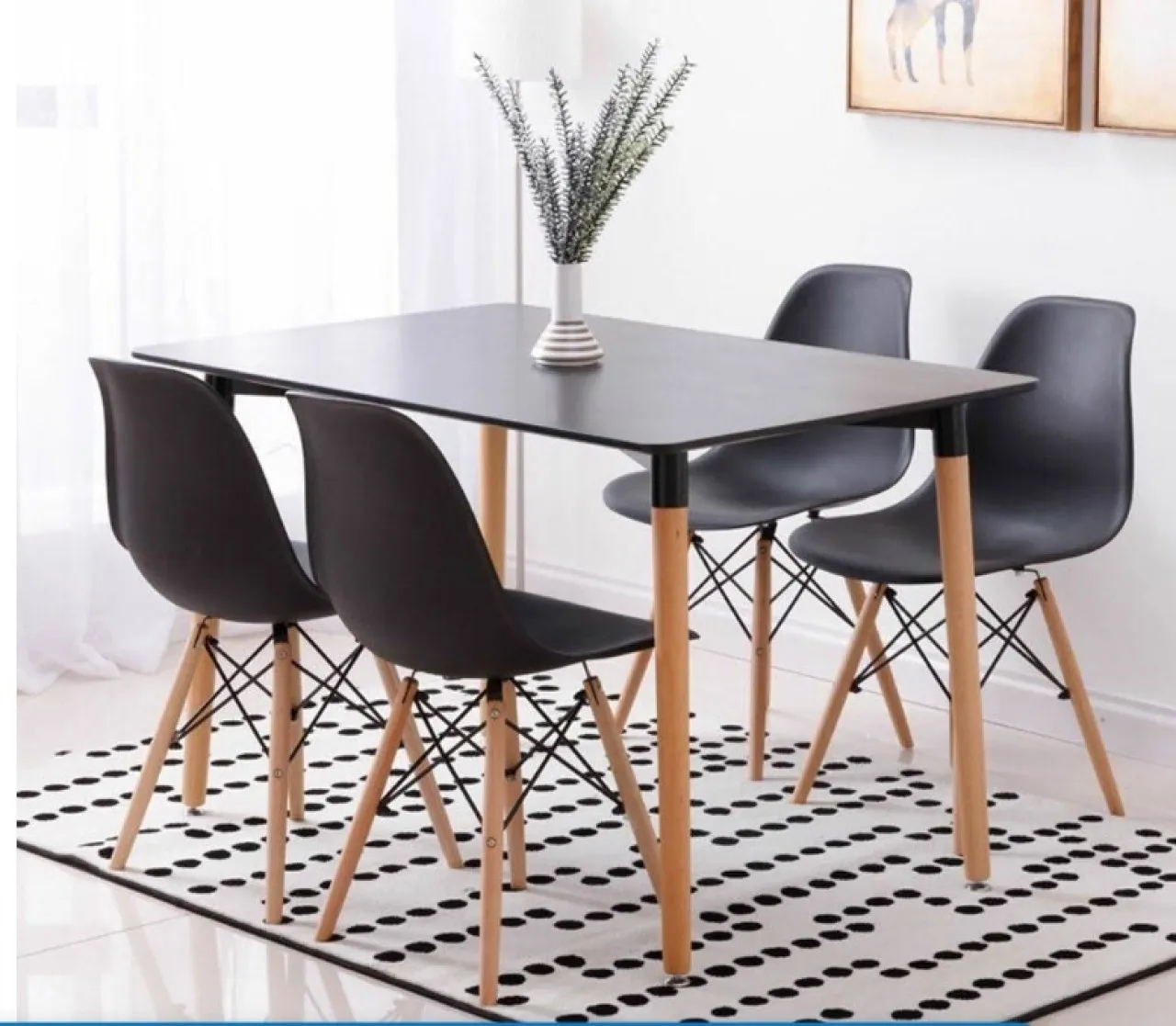 Fur Home Fabric Table & Chair Set 76 cm BLACK Dining Table and Chairs SET Engineered Wood Table & C…