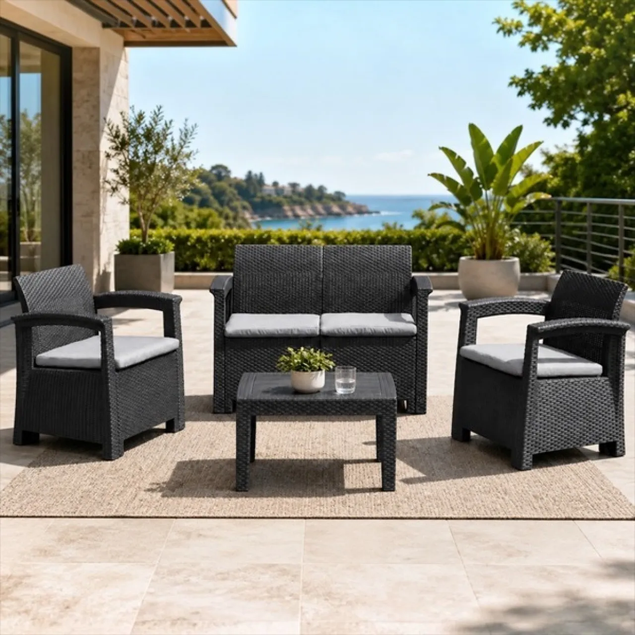 Prestige Home Seoul 4 Piece Patio Lounge Set PE Wicker Table & Sofa Set