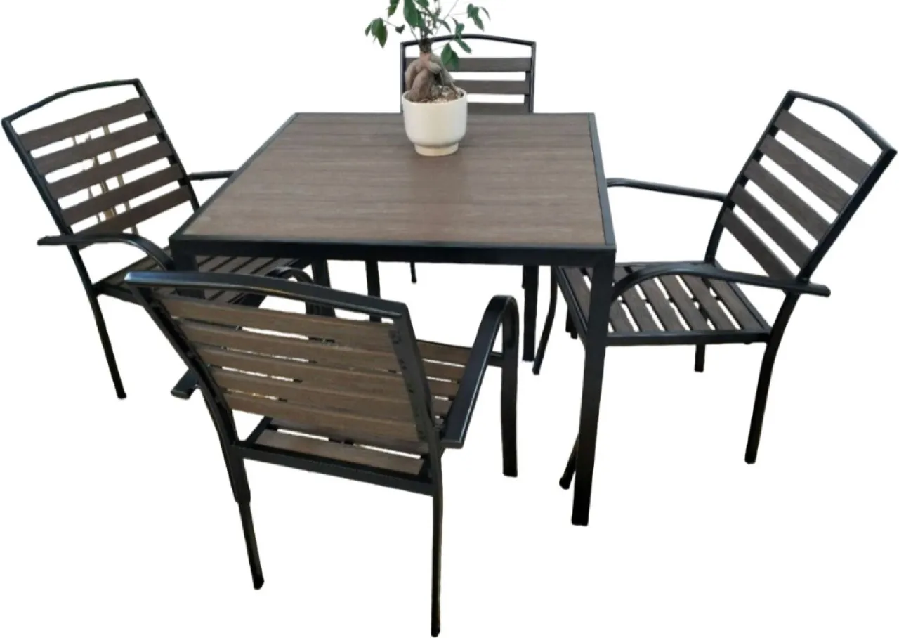 Premium 5-Piece Outdoor Patio Dining Set, Metal Square Table with 4 Chairs, Weather-Resistant Garde…