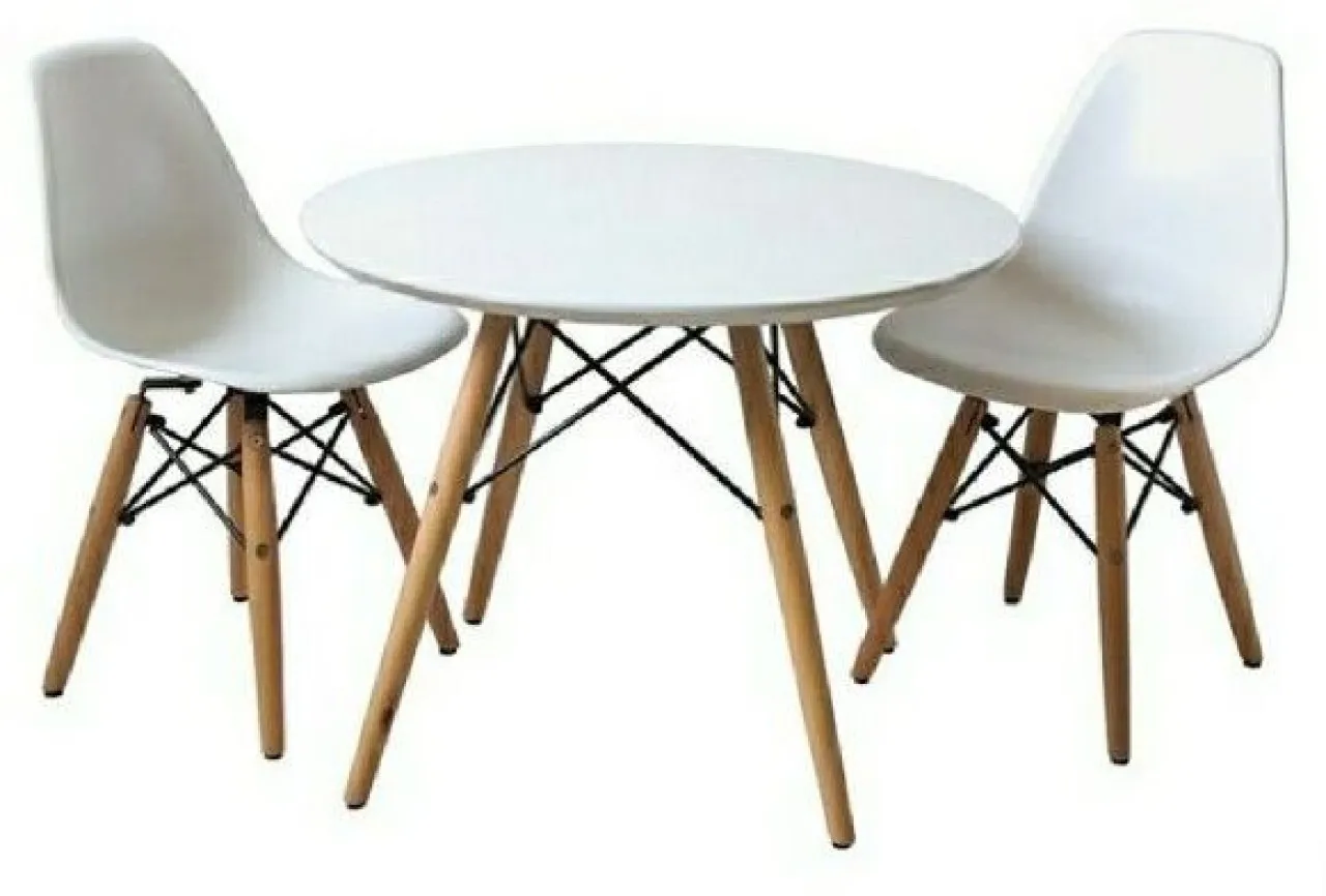 SMTE Dinning Wooden Leg Table With 2 Chairs White Plastic Table & Chair Set