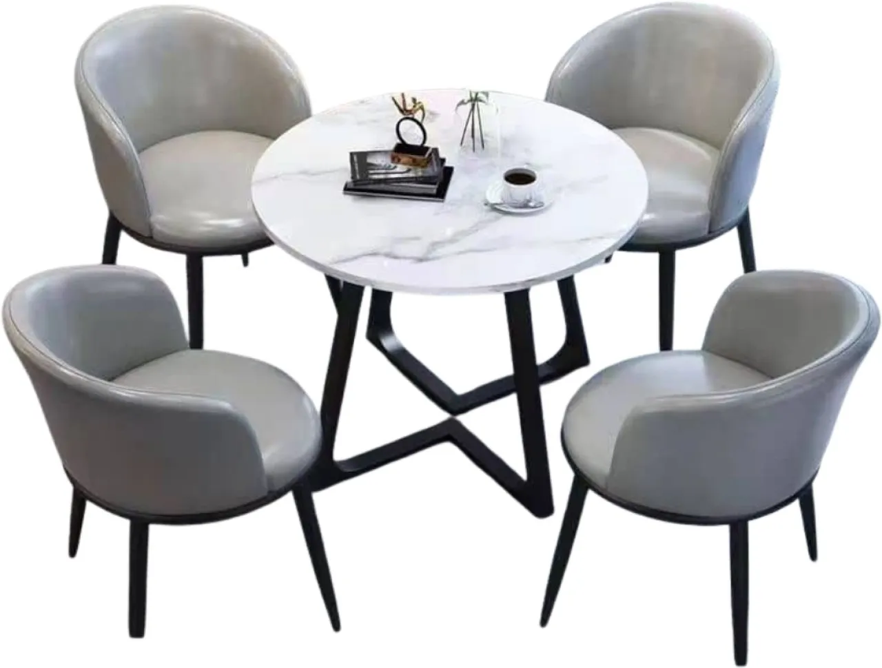 Generic FU6815 Round Marble Dining Table with Four Chairs Set Engineered Wood Table & Chair Set