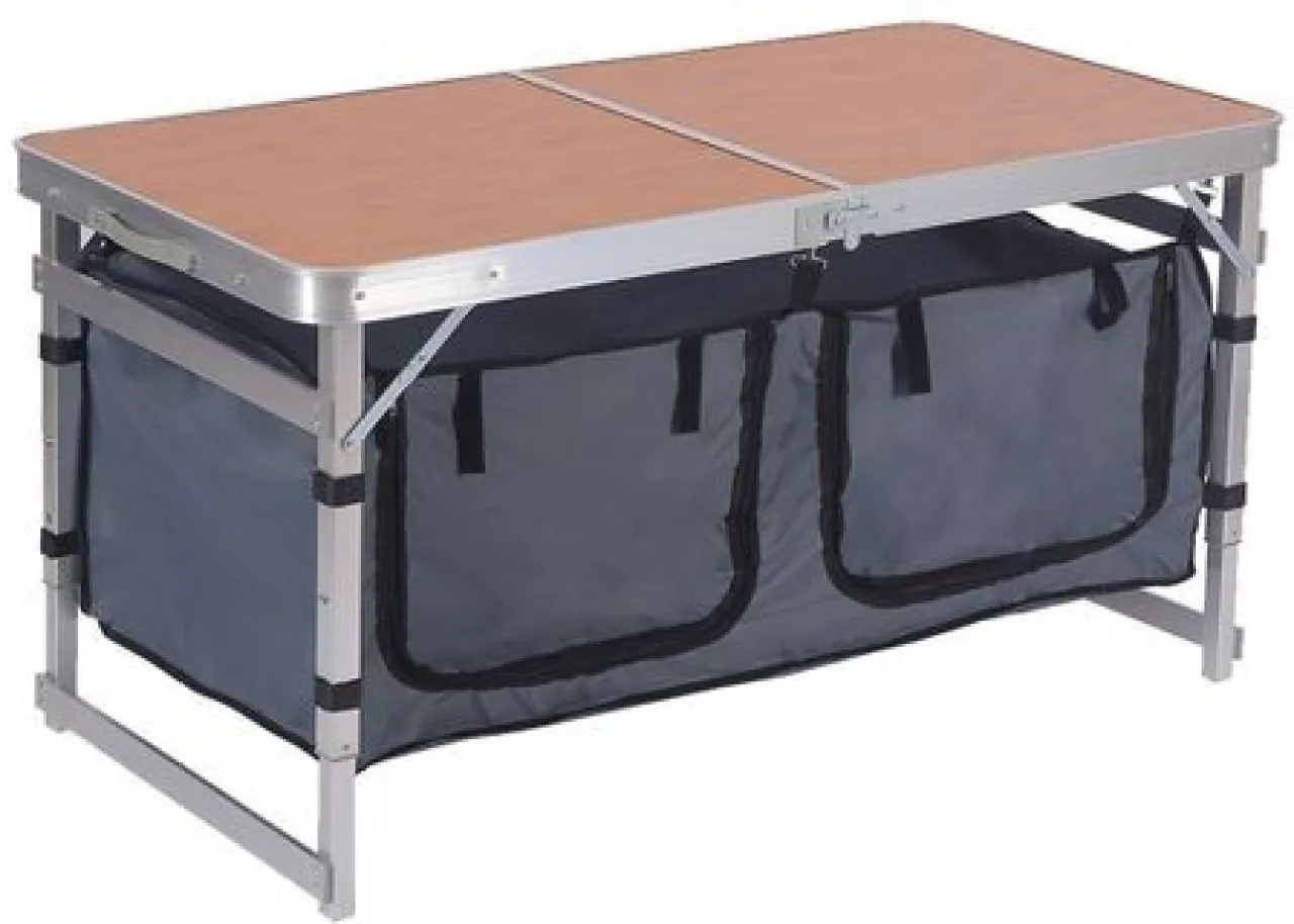 Gogooda Double Folding Camping Table with 2 Storage Grids Folding Table