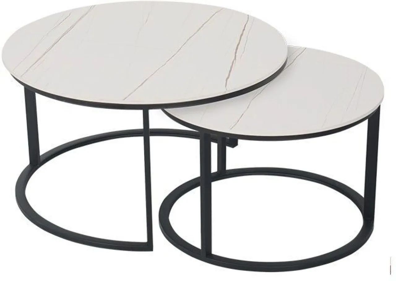 ONLINE OASIS Coffee Tables - Set of 2 – Rounded Faux Marble Top - White Coffee Table