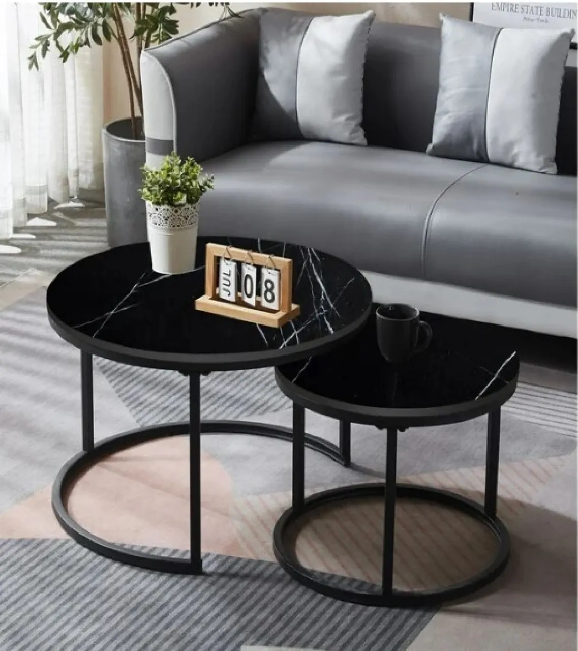 AK Coffee Table Set of 2 Nesting End Table Round Coffee Table