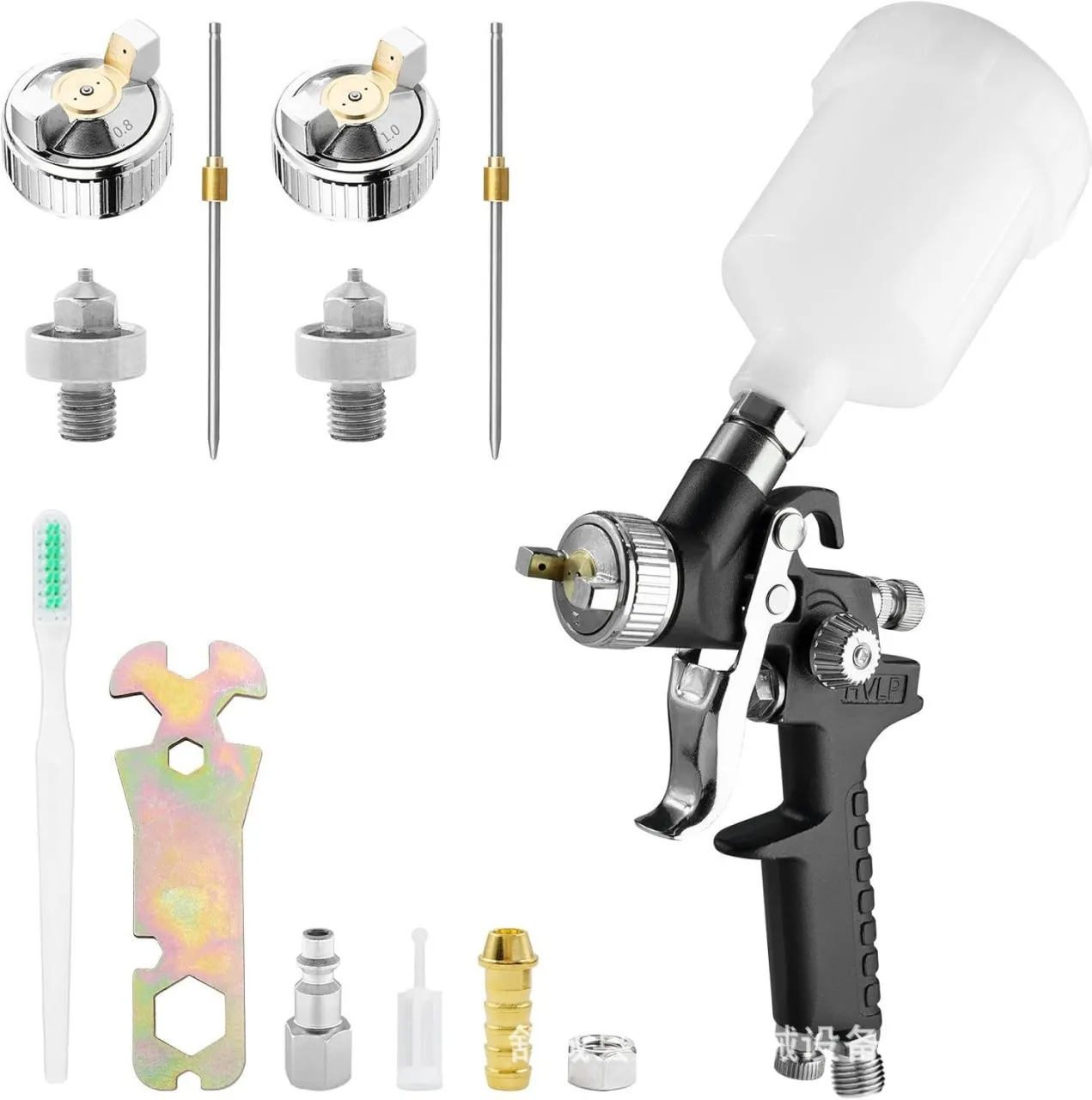 LIUHUI Mini HVLP Air Spray Kit, with 0.8mm & 1.0mm Nozzles&125cc Cup, Small Automotive Paint Spraye…