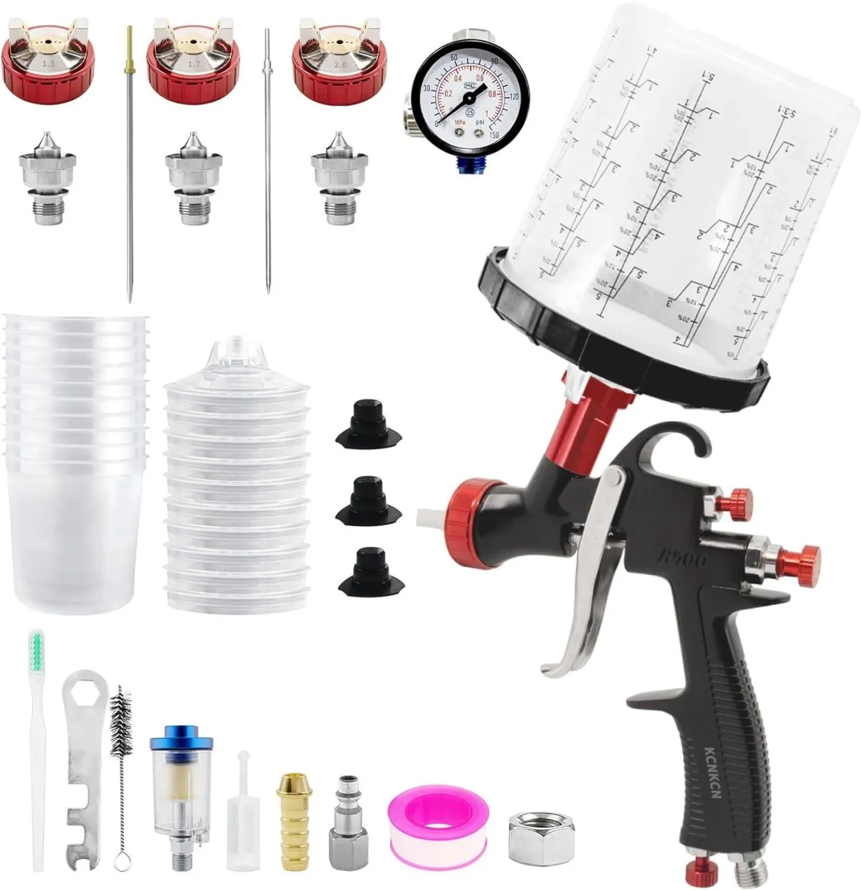 LIUHUI R500 LVLP Air Spray,with 1.3/1.7/2.0mm Nozzles, 650ml Mixing Cup& 10x , Paint Sprayer, Autom…