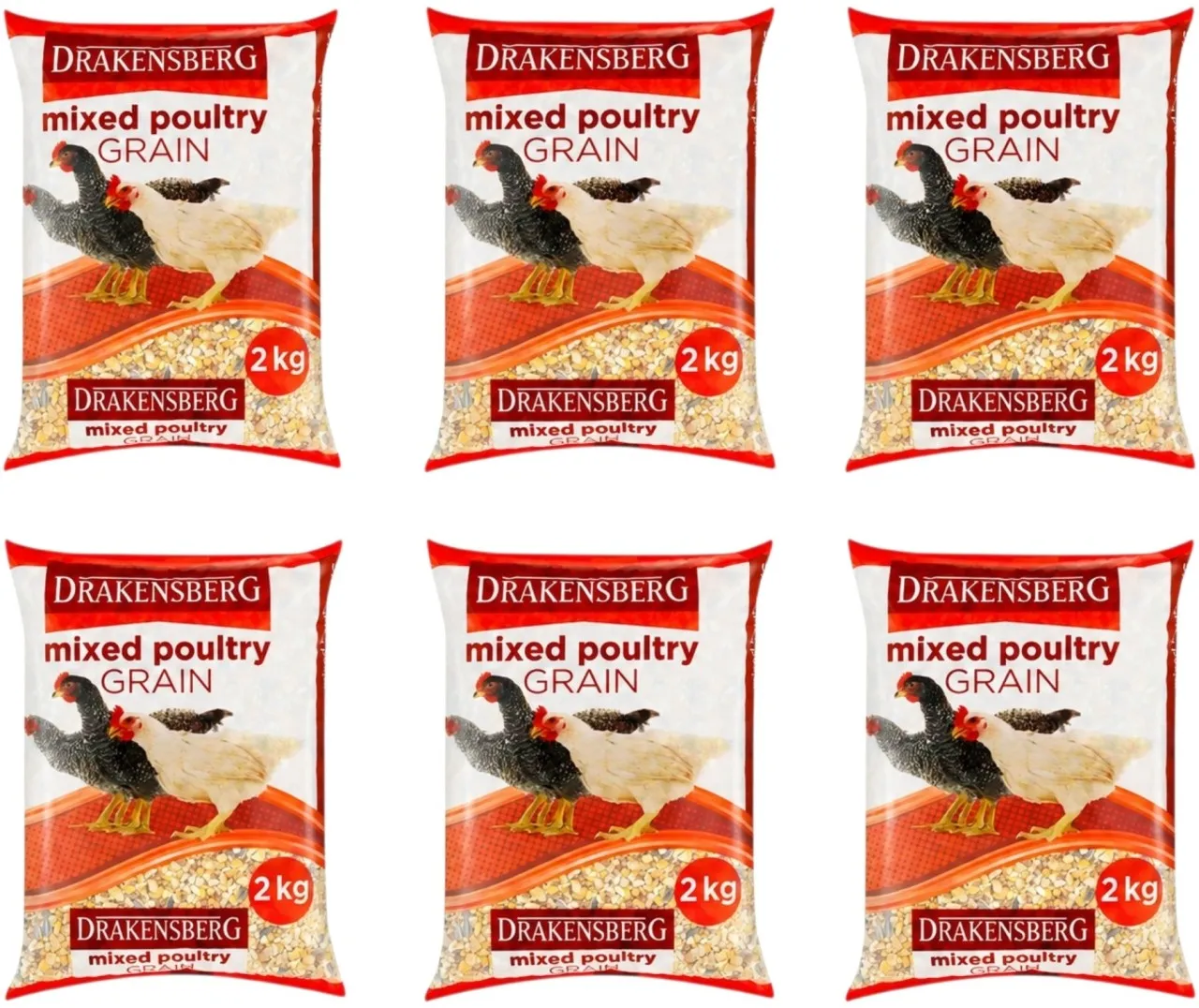 Drakensberg Red Bag Grain Mixed Poultry Variety 6 x 2 kg Dry Adult Bird Food