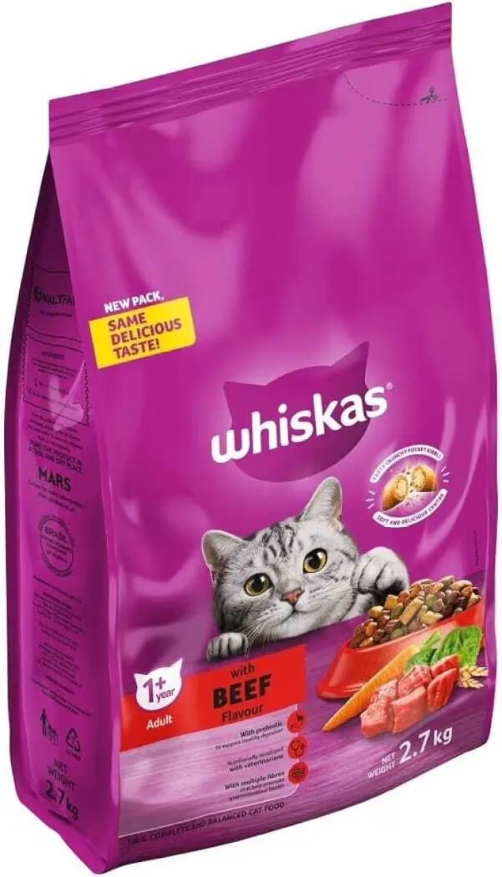 Whiskas Cat Food Beef 2.7 kg Dry Adult Cat Food