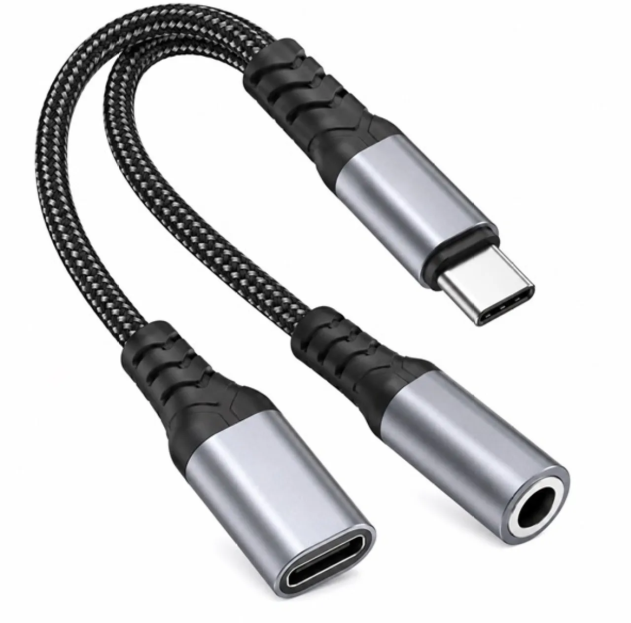 Generic Black 2-in-1 USB-C to 3.5mm Audio Adapter and Charging Headphone Splitter