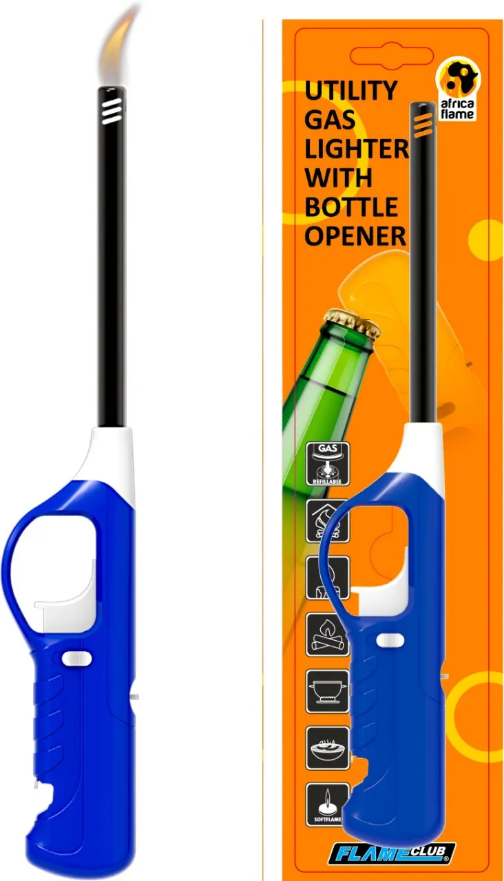 Africa Flame Blaze Medium Braai Lighter with Bottle Opener - Blue Pocket Lighter