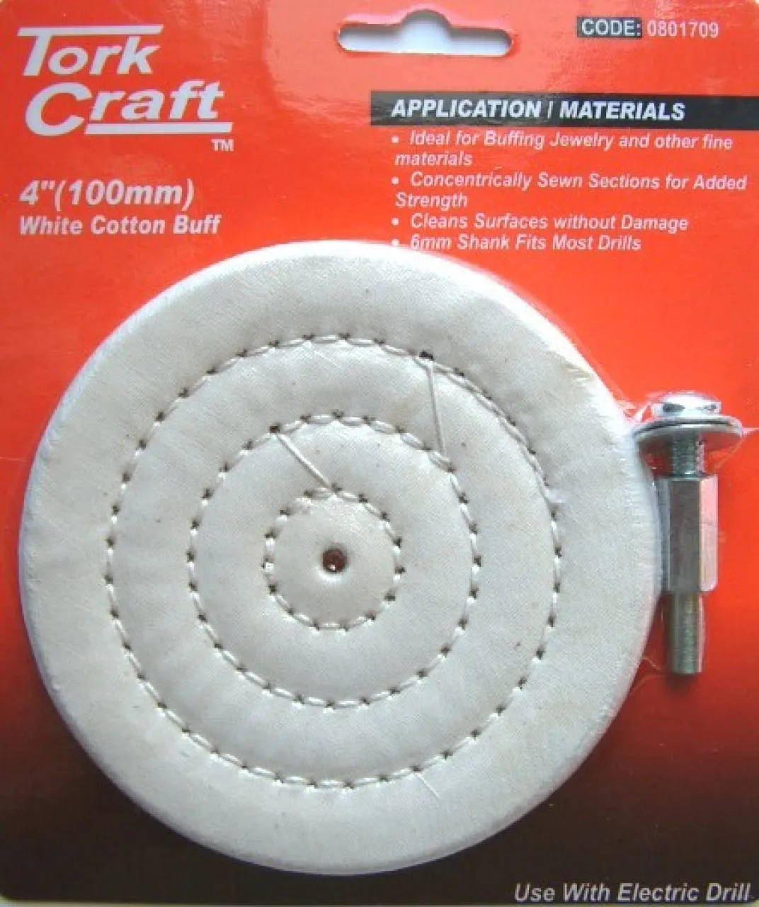 Tork Craft Cotton Buff 100mm x 6mm Shaft - 4 Pack Dual Action (DA) Polisher