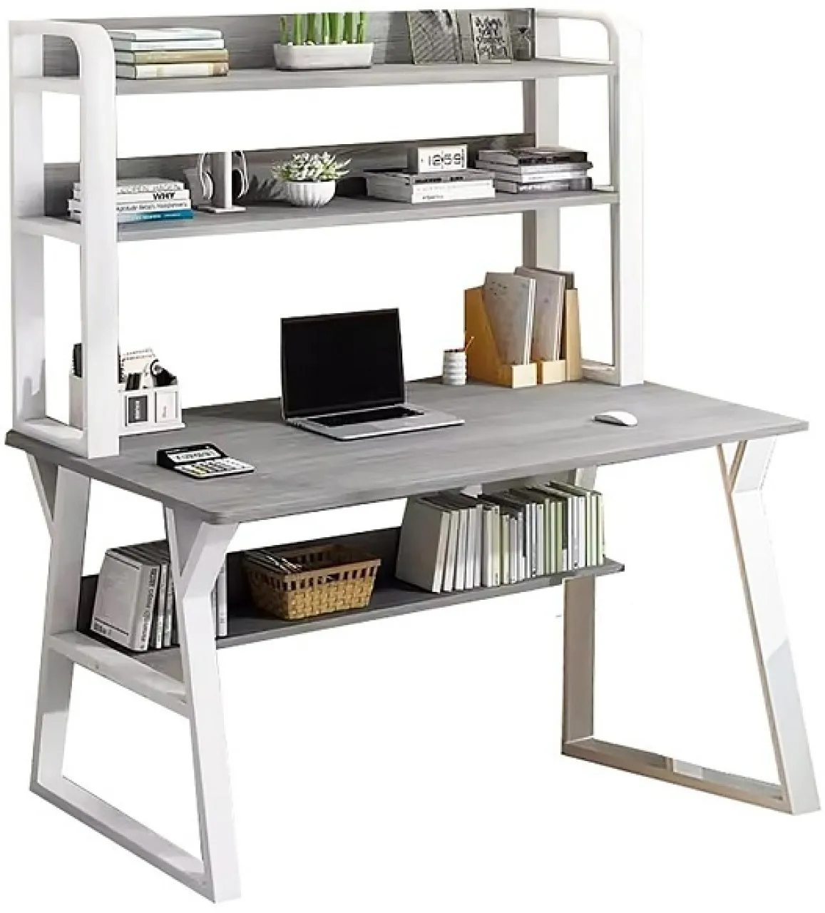 GL Modern Study Desk with Integrated Bookshelves – 140cm Computer Workstation Table for Home Office…