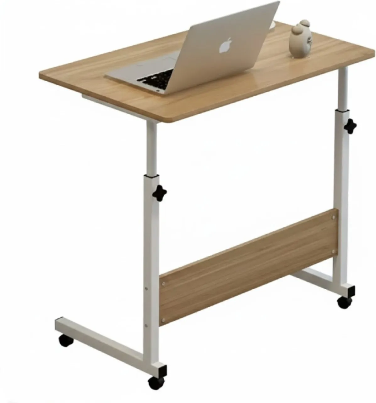 Premium Adjustable Height Laptop Table with Wheels, Portable Rolling Desk with Wood Top, Mobile Com…