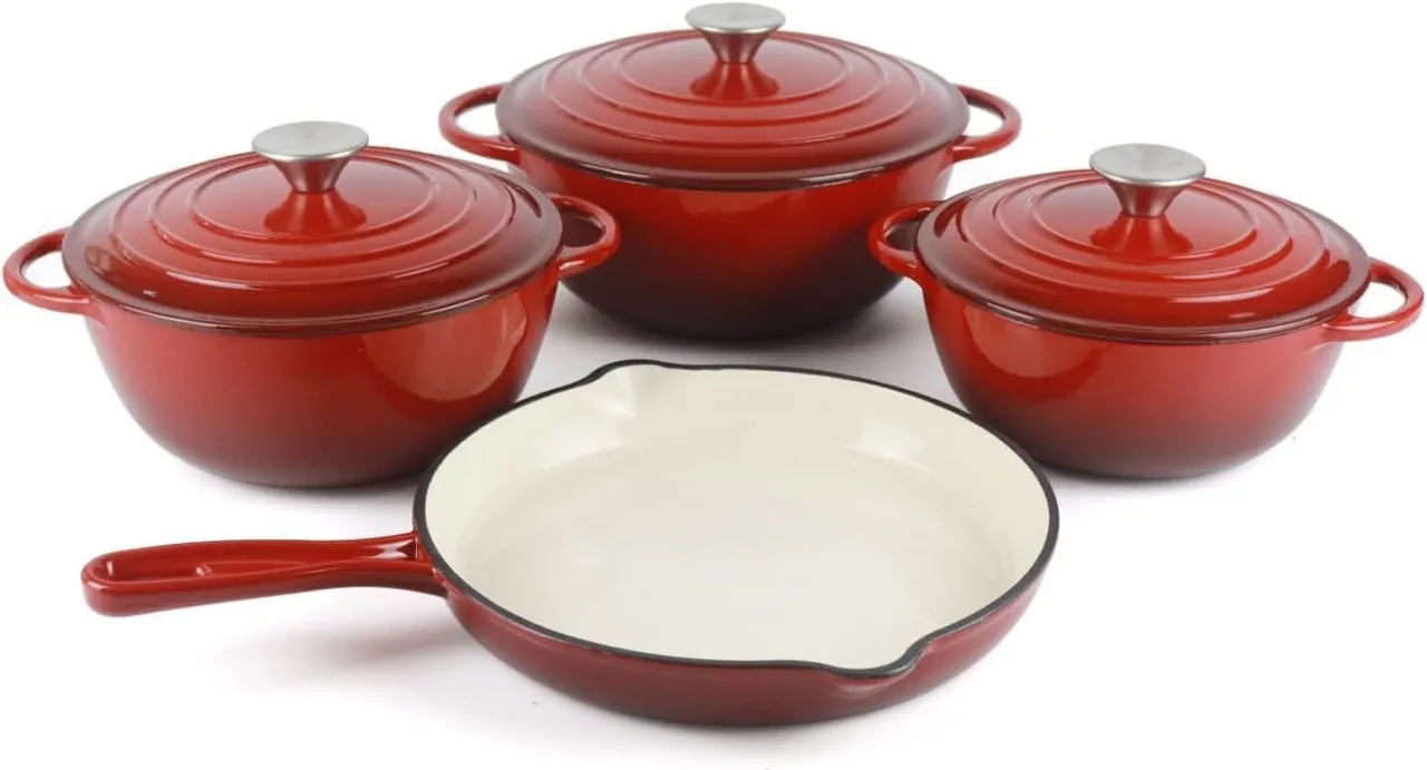 Generic 7-Piece Heavy Weight Cast Iron Cookware Set – Enamel Coated Dutch Ovens & Frying Pan with L…