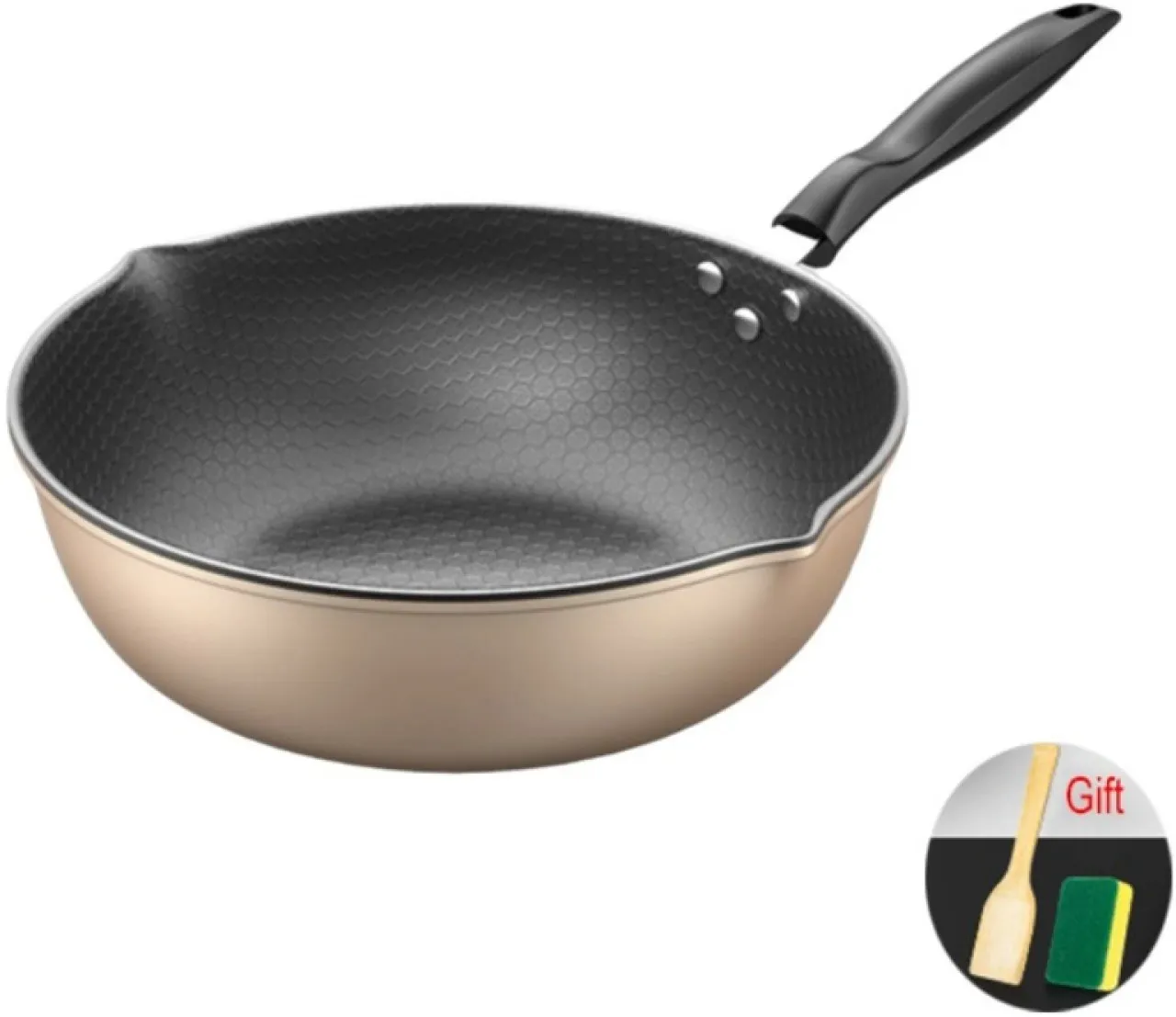 Huanix 32cm-12.60 in-No Lid Honeycomb Pattern Non-Stick Frying Pan Dual-sided Drainage Ports Deepen…