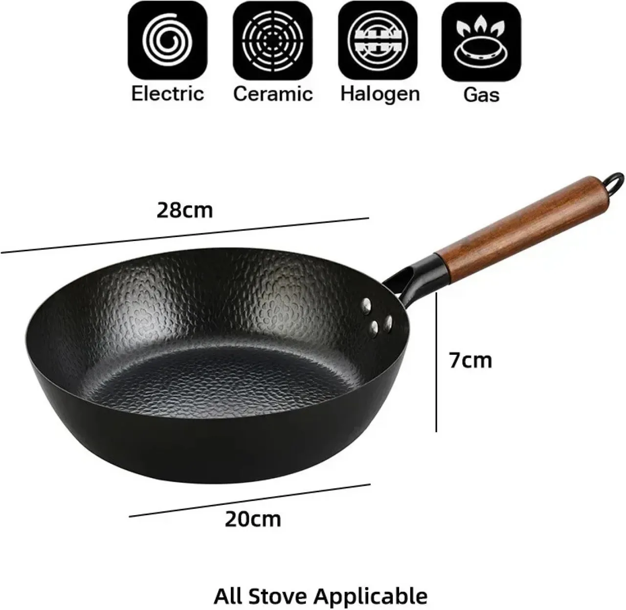 Huanix black 28cm High-Grade Iron Wok Pan Without Coating Household Cooking Pot Pan 1 L capacity