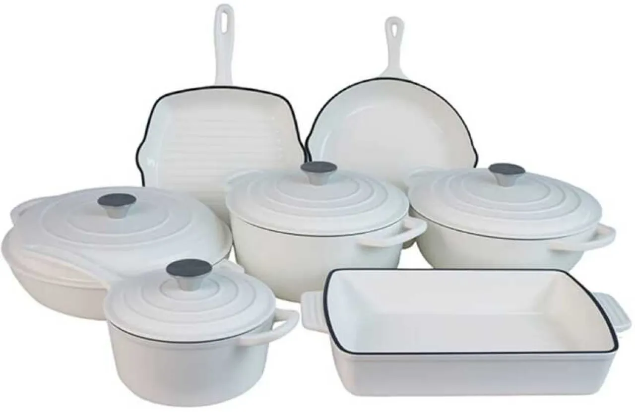 11 Piece Enameled Cast Iron Modern Non-Stick Cookware Set 11 Pieces Pot with Lid 55 L capacity 20 c…