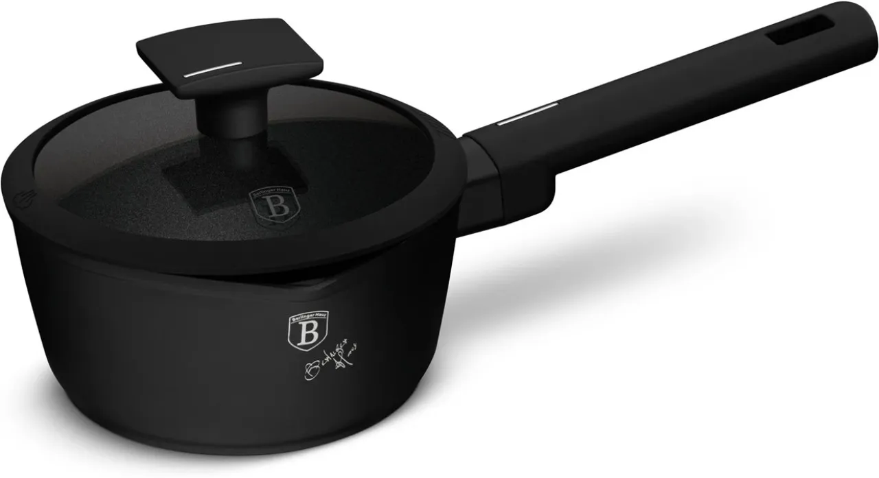 Berlinger Haus 16cm Titan Pro Coating Saucepan with Lid Matte Black Pan with Lid 2.3 L capacity