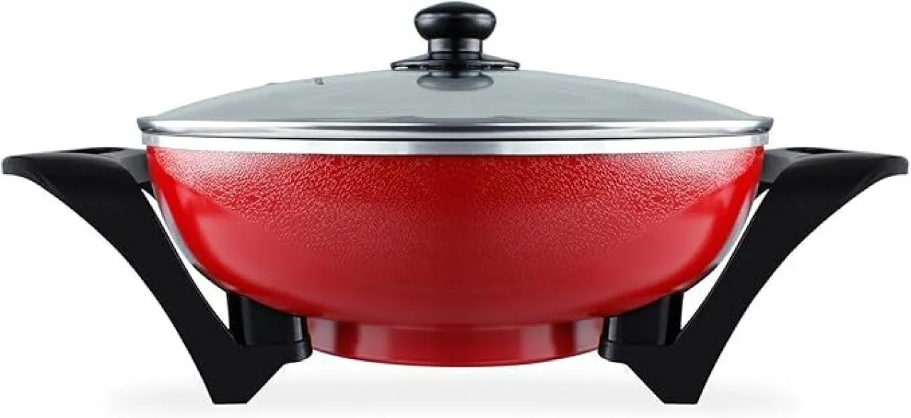 Mellerware Wok Adjustable Temperature Diecast Red 33X9cm 1500W "Bangkok Wok" Pan with Lid 0 cm diam…
