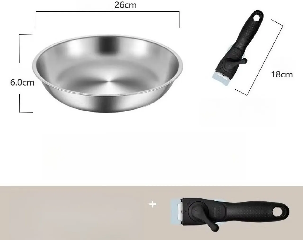 Huanix 26cm Thickened 316 Stainless Steel Flat-bottomed Pan, Non-stick Steak Frying Pan Pan 1 L cap…