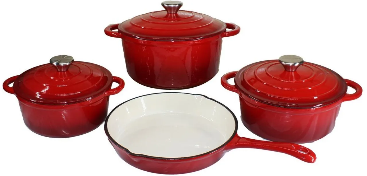 ONLINE OASIS 7 Piece Authentic Cast Iron Dutch Oven Cookware Pot Set Pan Set with Lid 2.5 L capacity