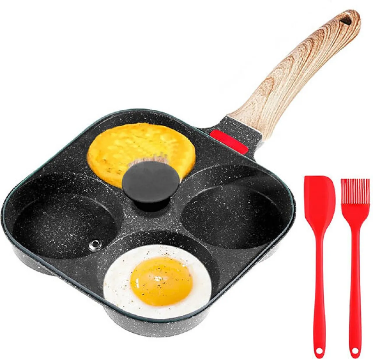 Huanix Deepened Black Set Deepened Egg Frying Pan with Lid 4-Cup Nonstick Omelette Pan 1 L capacity