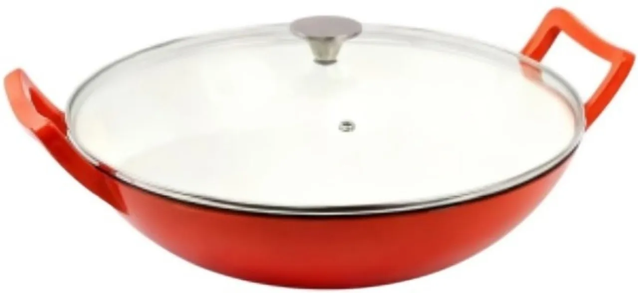 Generic 36cm Glass Lid Wok, Orange Pot with Lid 4.5 L capacity