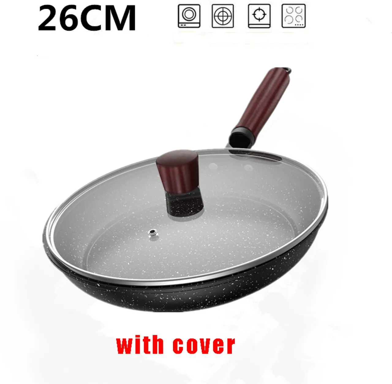 Huanix 26cm with lid Frying Pan Wok Pan Non-Stick Pancake Pan with cover Pan 1 L capacity