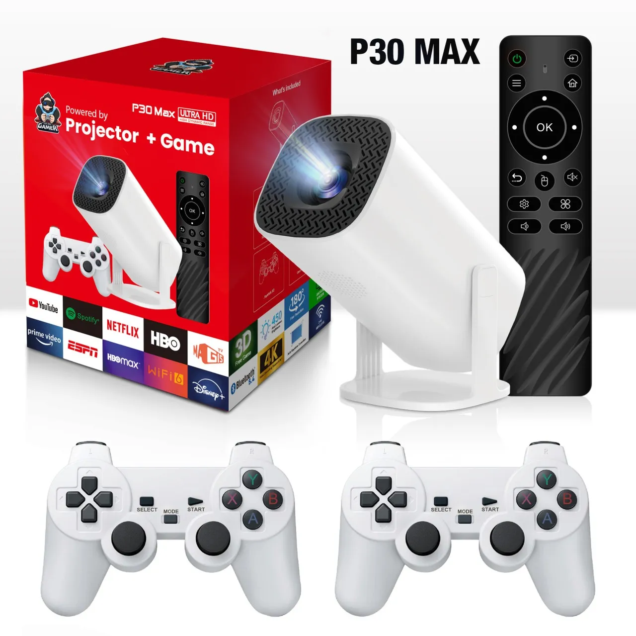 marevic HY300 home high-definition projector, mini portable home 1080P game controller (300 lm / 1 …