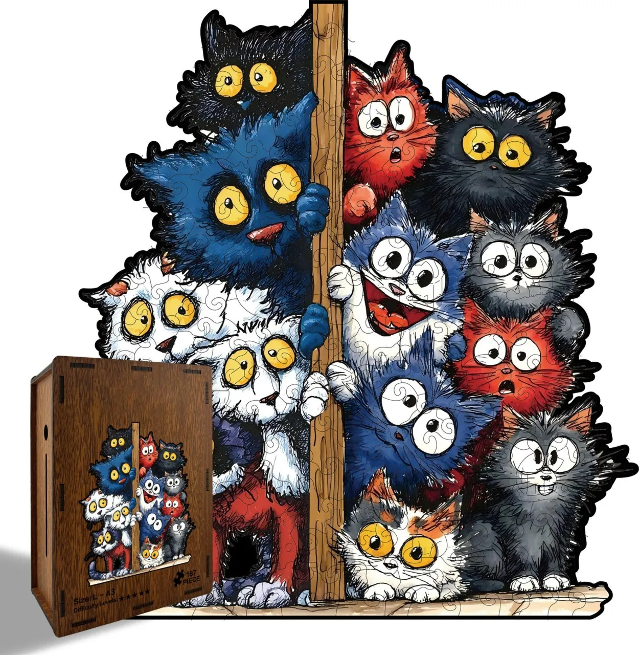XINhui Wooden puzzle, Surprised Cat puzzle, special-shaped decompression splicing toy, adult versio…