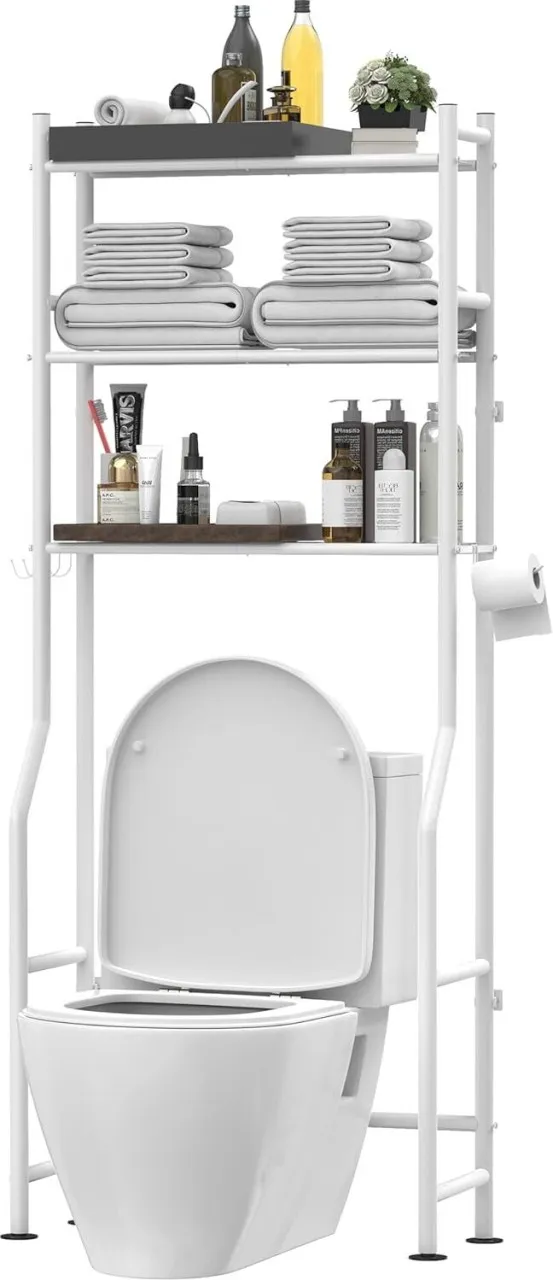 Generic Toilet Storage Shelf, 3-Tier Freestanding Over The Toilet Storage Steel Rack Shelf