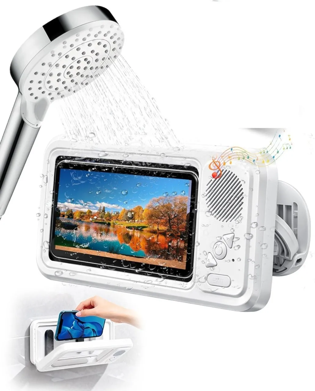 Wagu drum Shower Phone Holder Waterproof for iPhone Bathroom Fan with Speaker Bluetooth Water Proof…