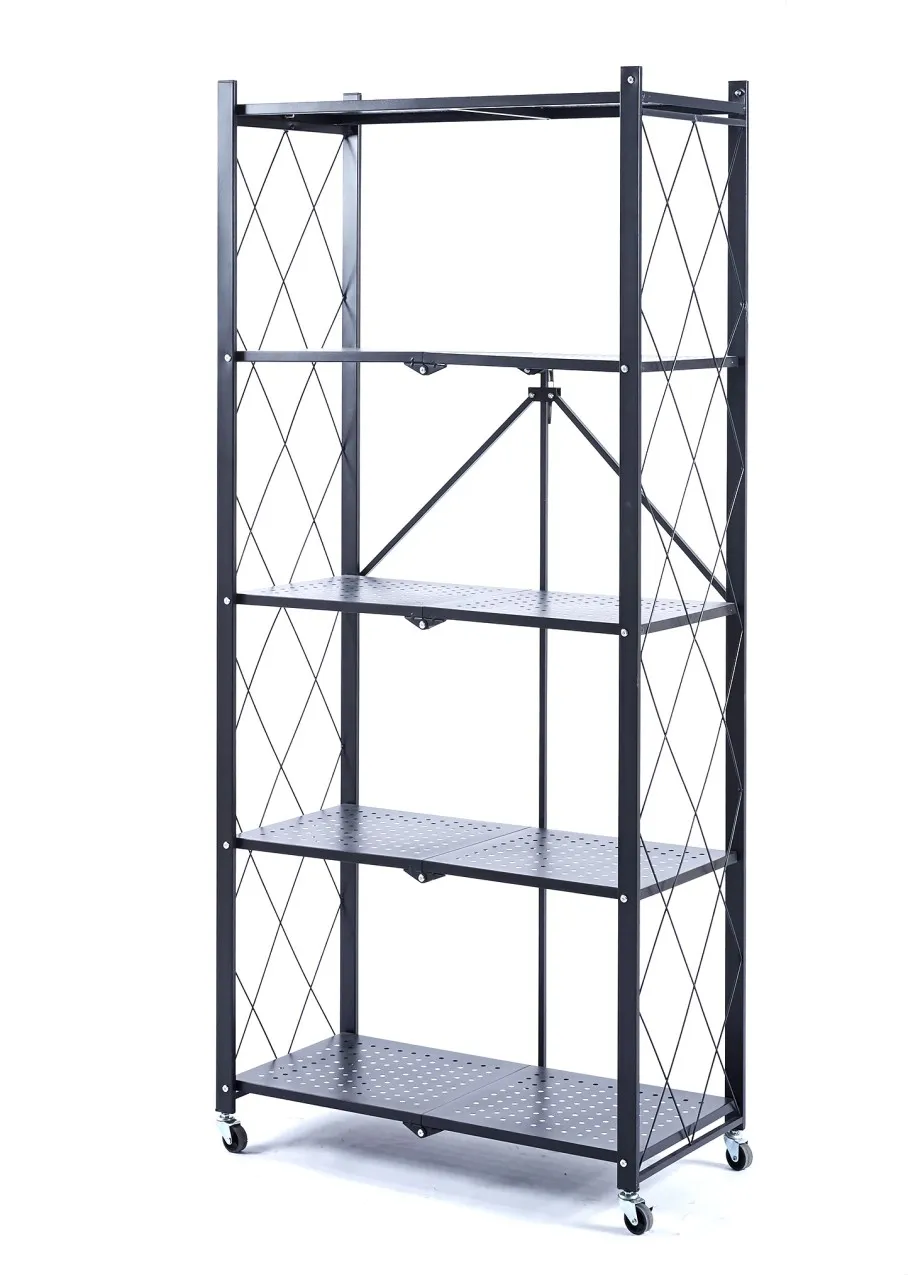 Artisign Our Modern Space 5-Tier Foldable Storage Shelf with Wheels,Metal Rack Collapsible Shelving…