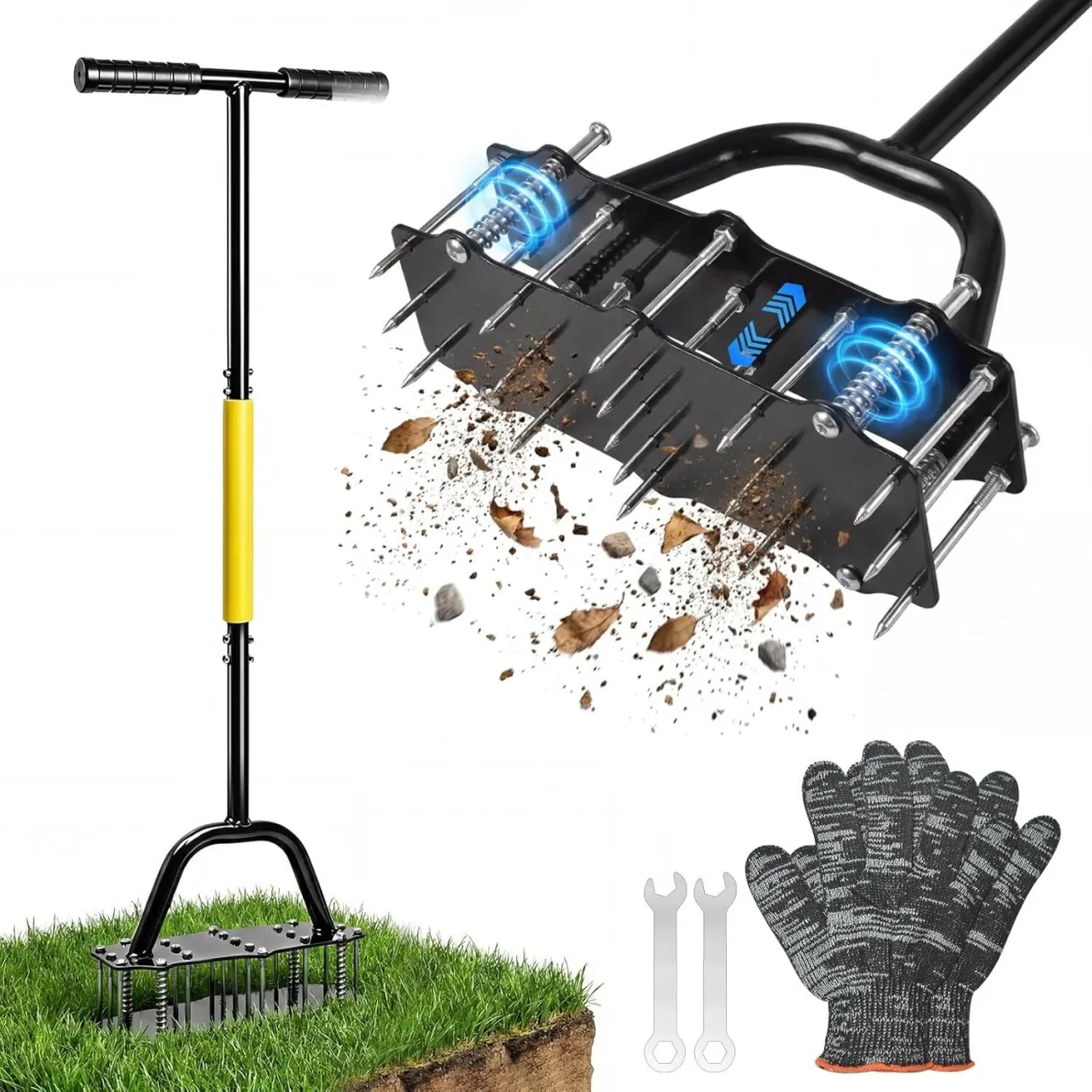 Zuosheng Manual Lawn Aerator with Double-Layer Spring, Heavy Duty Garden Soil Loosener Tool, Spike …