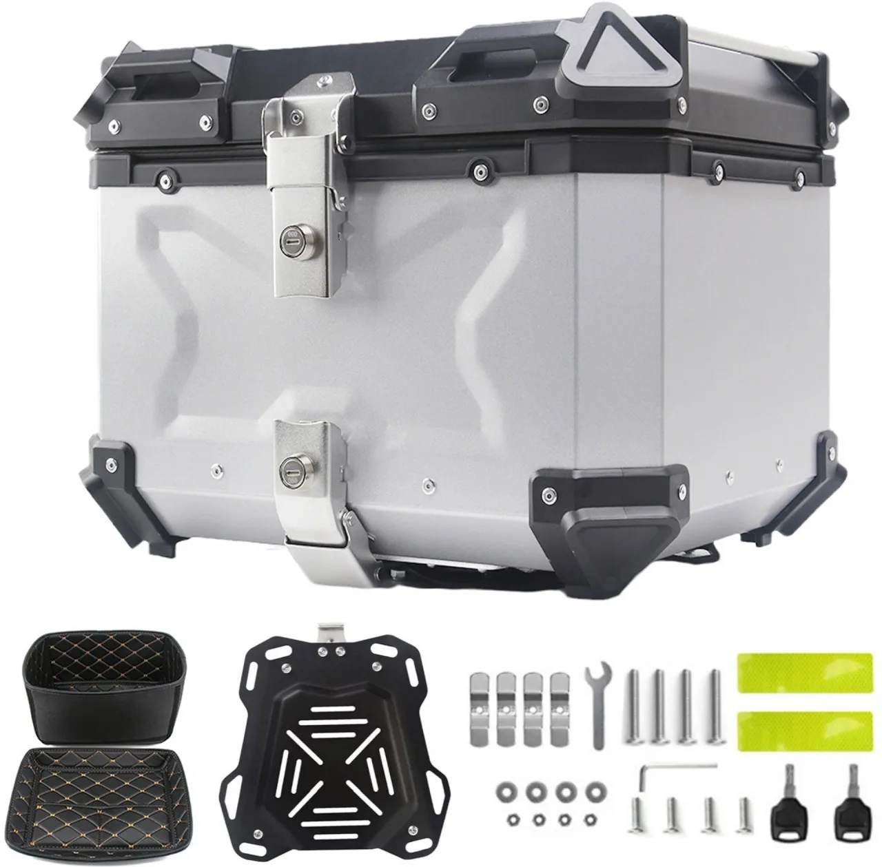 Heartdeco Aluminum Motorcycle Top Box Tail Case with Quick Release Base Plate Kit-45L Roof Box