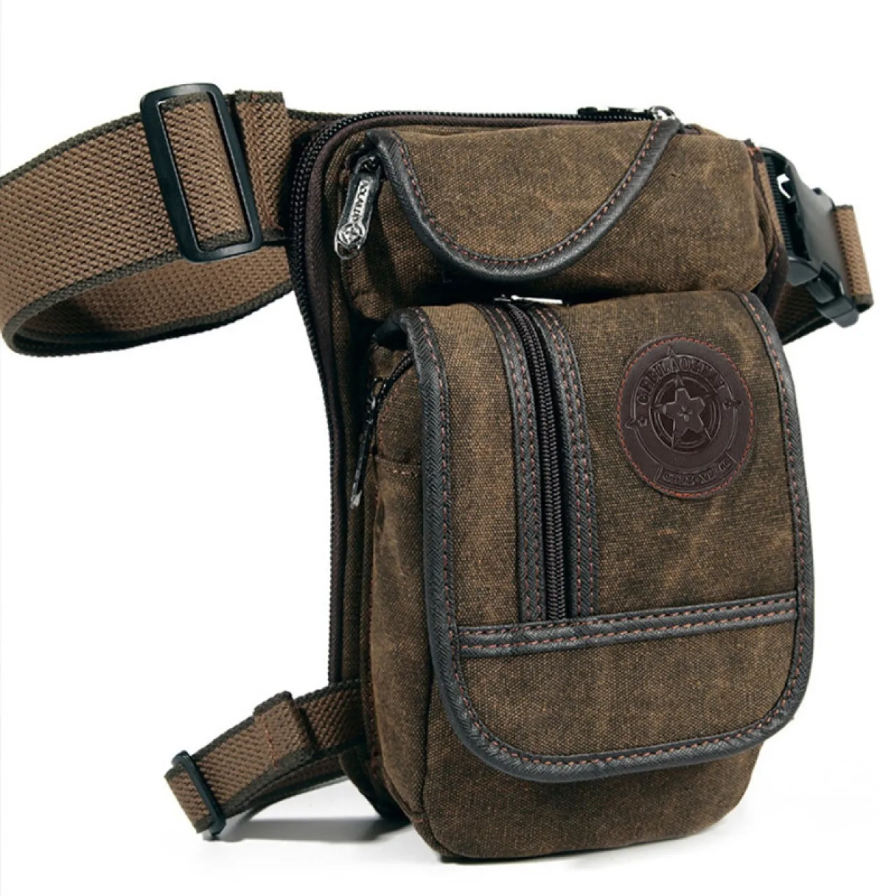 MAX (Brown)Canvas Drop Leg Bag Outdoor Waist Pack for Men Women Tactical Military Motorcycle Bike C…