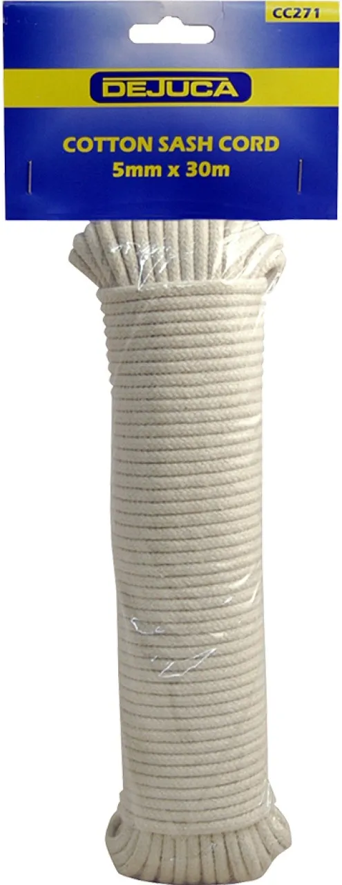 Dejuca Cotton Sash Cord - 5mm X 30m - Cord - 5mm - (hank) Braided Rope