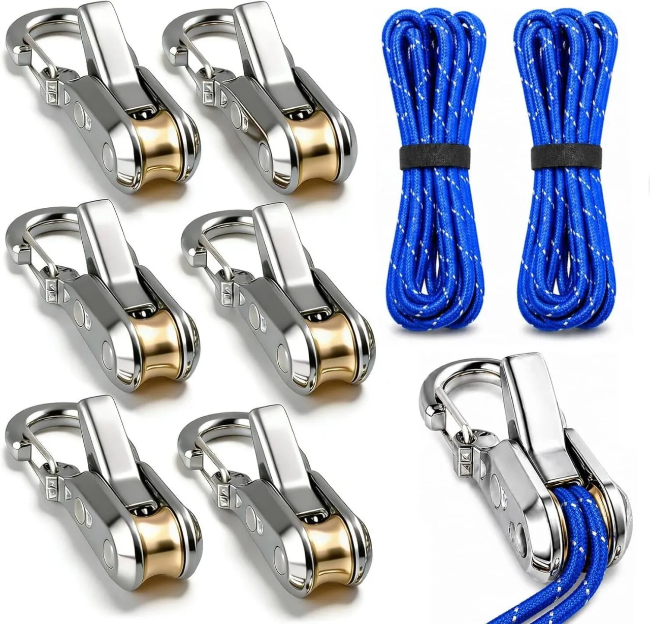 Moucles Rope with Roller Tensioner, 6-Pack Heavy Duty Tie Downs – Retractable Buckle Rope & Paracor…