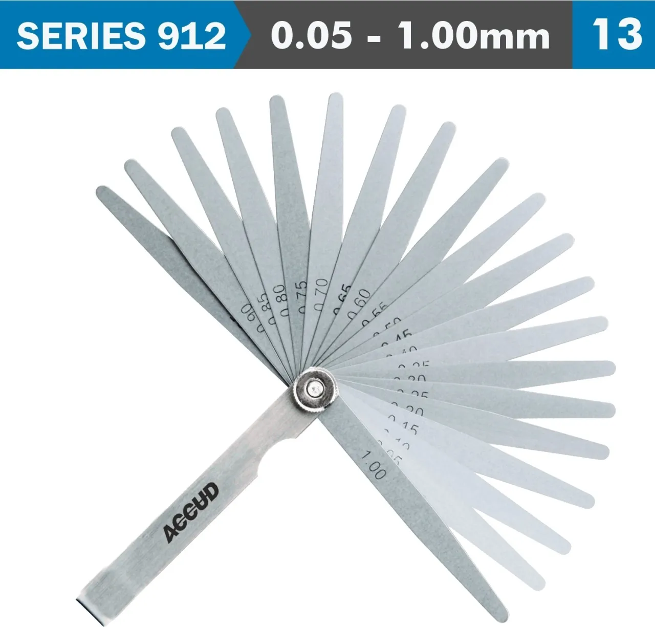 Accud Feeler Gauge Length 100mm (0.05-1.00mm) 13 Piece Ruler